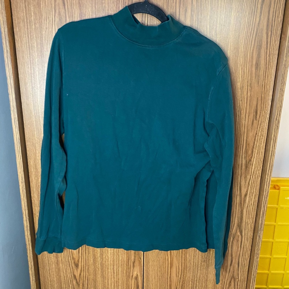 St. John's Bay Mock Neck Long Sleeve Shirt Mens Medium Green 100% Cotton Top
